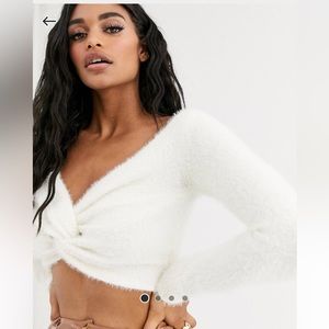 ASOS fluffy twist front crop sweater